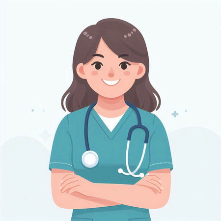 Female doctor or nurse with stethoscope in uniform. Vector illustrationのイラスト素材