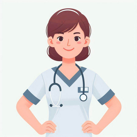 Female nurse with stethoscope in uniform. Vector illustration in cartoon style.のイラスト素材