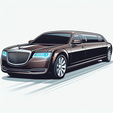 Vector illustration of a luxury black limousine, side view.のイラスト素材