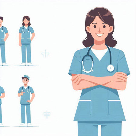 Set of doctors and nurses in uniform. Vector illustration in cartoon style.のイラスト素材