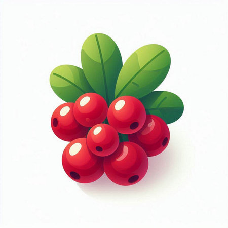 Red berries of cranberry with green leaves on white background. Vector illustration.のイラスト素材