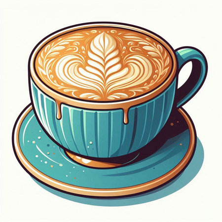 Cup of coffee with latte art on white background. Vector illustration.のイラスト素材