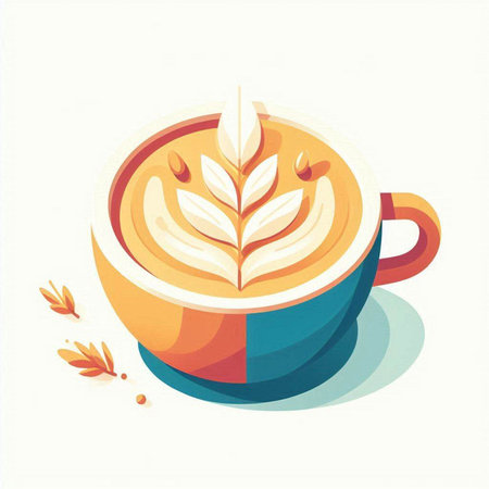 Coffee cup with latte art on white background. Vector illustration.のイラスト素材