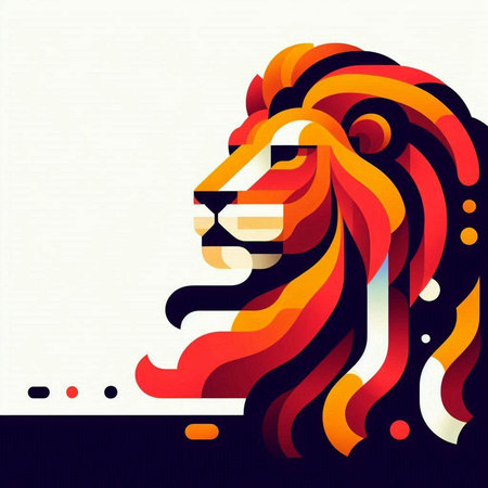 Lion head vector illustration. Abstract background with colorful gradient shapes.のイラスト素材