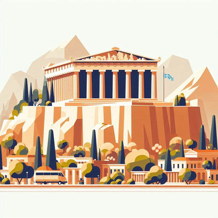 Athens, Greece - famous landmark. Vector illustration in retro styleのイラスト素材