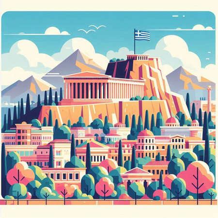 Athens, Greece. Vector illustration in retro style. Travel and tourism.のイラスト素材