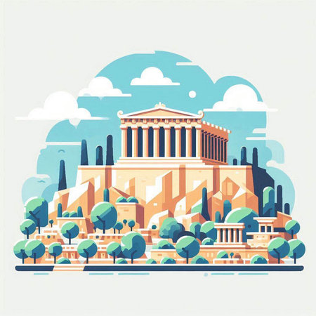 Athens Greece ancient greek architecture city background. Vector illustration.のイラスト素材