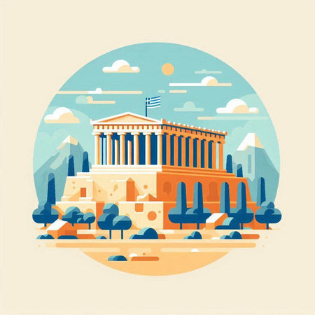 Athens, Greece, famous landmark. Vector illustration in flat styleのイラスト素材