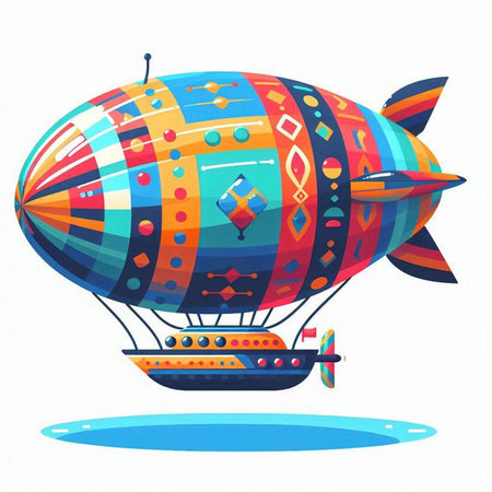 Colorful vintage airship isolated on white background. Vector illustration.のイラスト素材