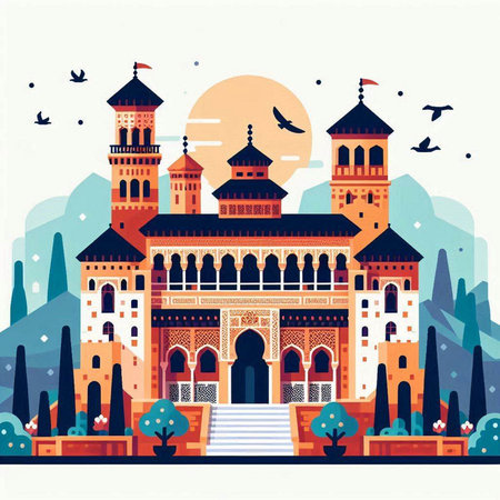 Taj Mahal, New Delhi, India. Vector illustration.のイラスト素材