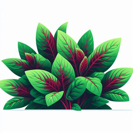 Illustration of a green plant with red leaves on a white backgroundのイラスト素材