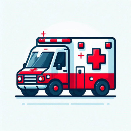 Ambulance car. Vector illustration in flat style. Isolated on white background.のイラスト素材
