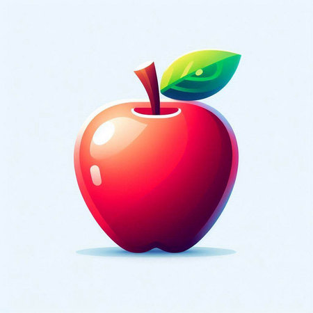 Red apple with green leaf on a white background. Vector illustration.のイラスト素材