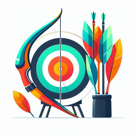Archery target with arrows. Vector illustration in a flat style.のイラスト素材