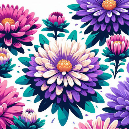 Seamless pattern with chrysanthemums. Vector illustration.のイラスト素材