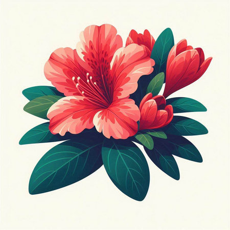 Illustration of a beautiful red rhododendron flower bouquetのイラスト素材