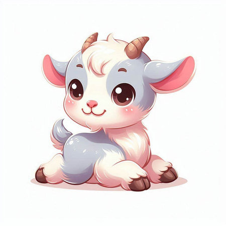 Cute cartoon baby goat isolated on white background. Vector illustration.のイラスト素材