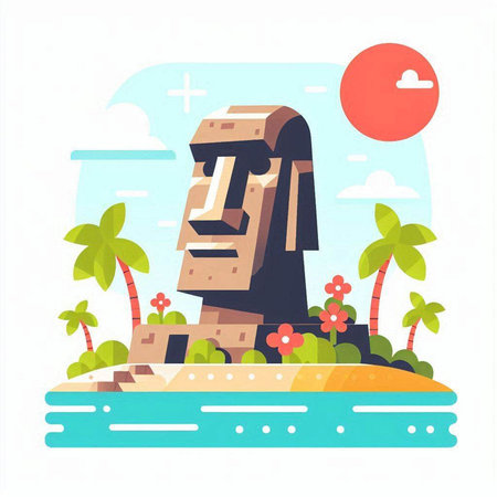 Egyptian hieroglyphs on the island. Flat vector illustration.のイラスト素材