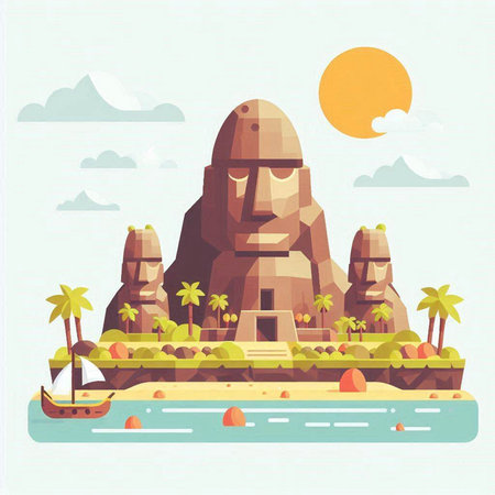 Ancient temple on the island. Vector illustration in flat cartoon style.のイラスト素材
