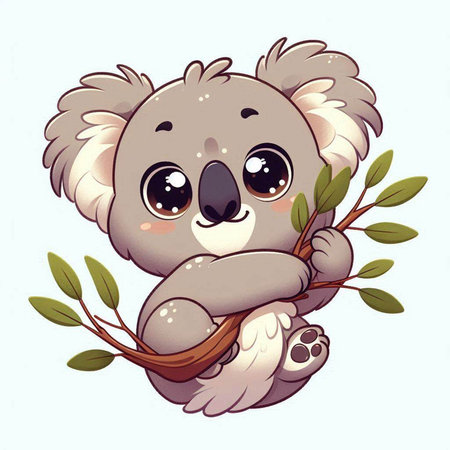 Cute cartoon koala with eucalyptus branch.のイラスト素材