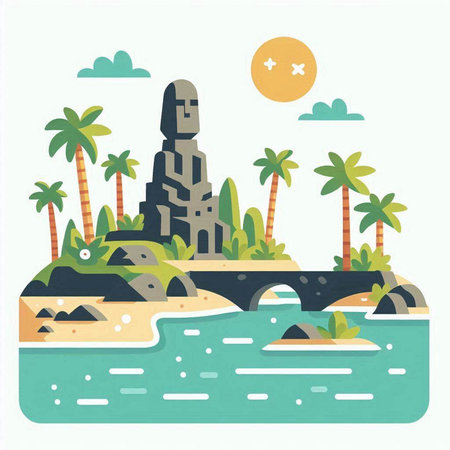 Tropical island with palm trees. Vector illustration in flat styleのイラスト素材