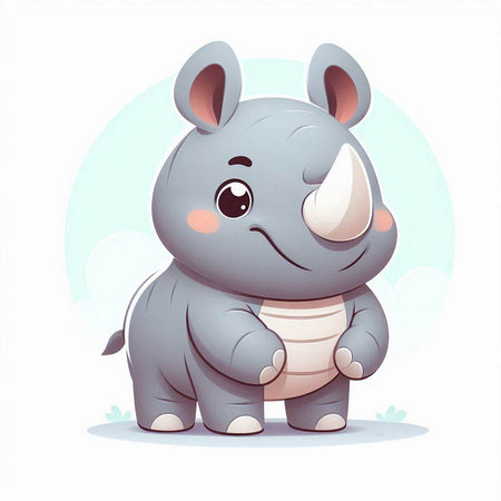 cute cartoon rhinoceros on white background, vector illustrationのイラスト素材