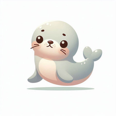 Cute baby seal sitting on white background. Vector illustration in cartoon style.のイラスト素材