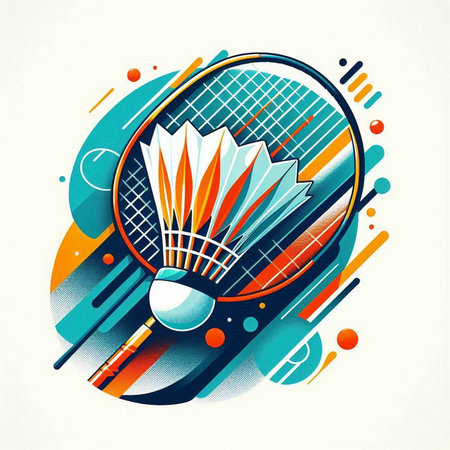 Badminton racket and shuttlecock on colorful background. Vector illustration.のイラスト素材