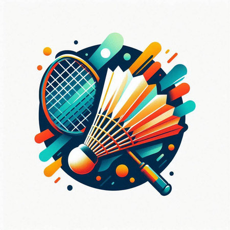 Badminton racket and shuttlecock on colorful background. Vector illustration.のイラスト素材