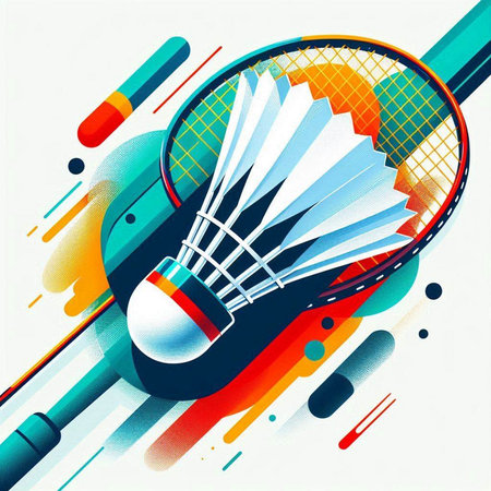 Badminton racket and shuttlecock on colorful background. Vector illustration.のイラスト素材