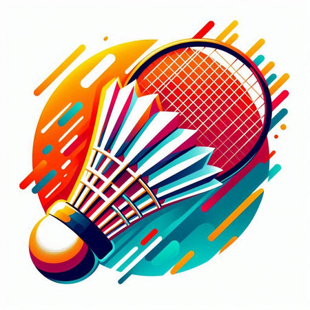 Badminton racket and shuttlecock on colorful background. Vector illustration.のイラスト素材