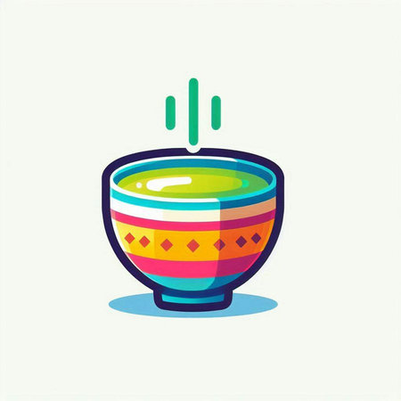 Colorful bowl with tea on a light background. Vector illustration.のイラスト素材