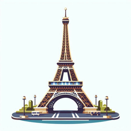 Eiffel Tower, Paris, France. Vector illustration in flat styleのイラスト素材