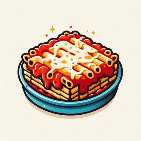 Illustration of a plate of lasagna on a white background.のイラスト素材