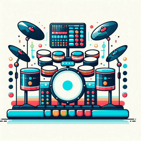 Drum set. Music instruments. Vector illustration in flat style.のイラスト素材