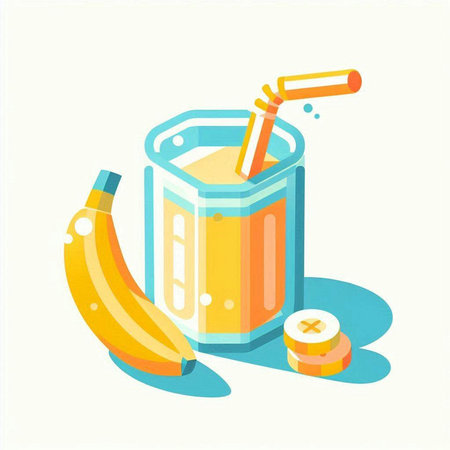 Banana juice in a glass with a straw. Vector illustration.のイラスト素材