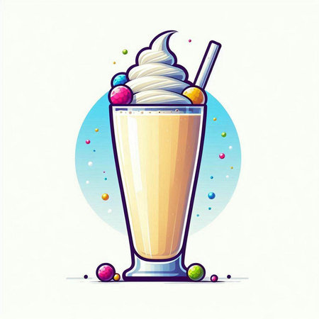Milkshake with whipped cream in a glass. Vector illustration.のイラスト素材