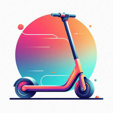Colorful scooter on the background of the sunset. Vector illustrationのイラスト素材