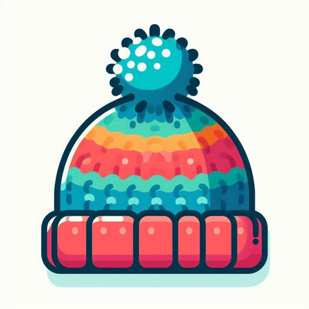 Winter knitted hat with pompon. Vector illustration in cartoon styleのイラスト素材