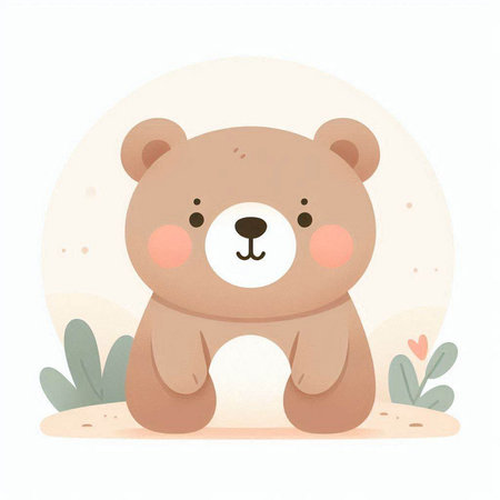 Cute teddy bear on the sand. Vector illustration in cartoon style.のイラスト素材