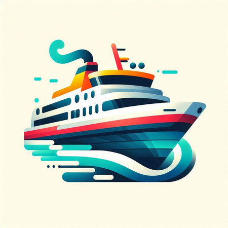 Cruise ship vector illustration, flat design, modern colorful style.のイラスト素材