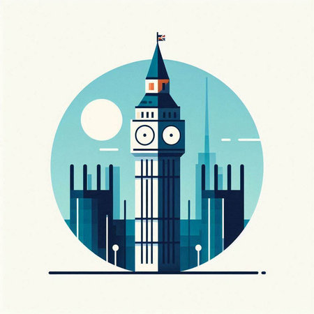Big Ben in London, United Kingdom. Flat style vector illustration.のイラスト素材