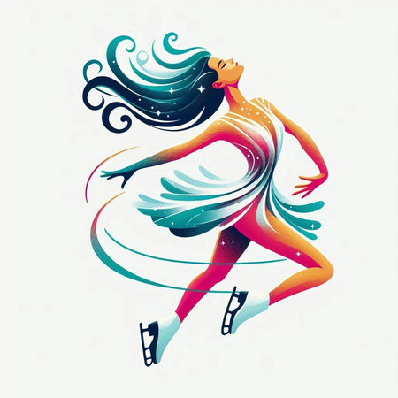Beautiful girl skates on ice skates. Vector illustration.のイラスト素材