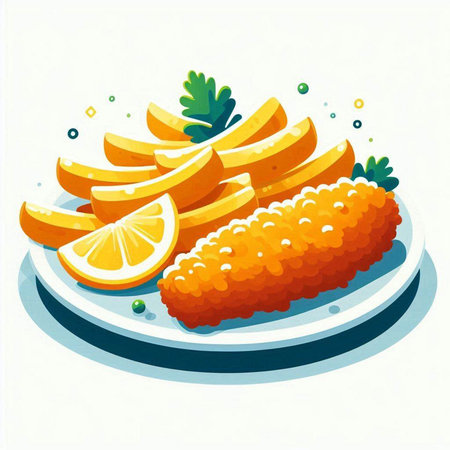 Illustration of a slice of lemon and a piece of orange on a plateのイラスト素材