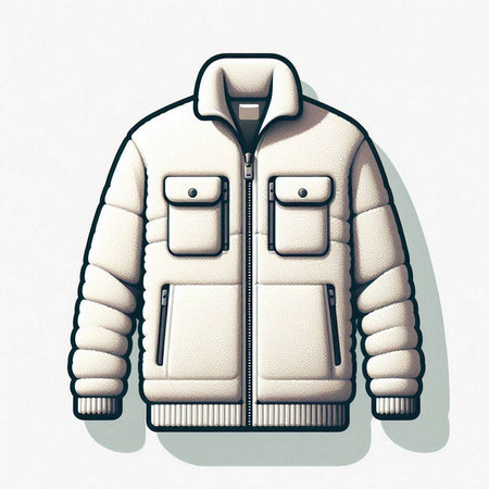 Winter jacket with hood on a white background. 3d illustration.のイラスト素材