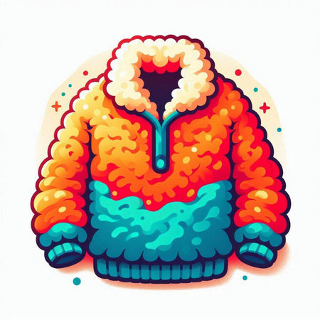 Winter clothes. Vector illustration of a warm knitted sweater with a hood.のイラスト素材