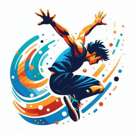 illustration of a skateboarder jumping in the air, vector illustrationのイラスト素材