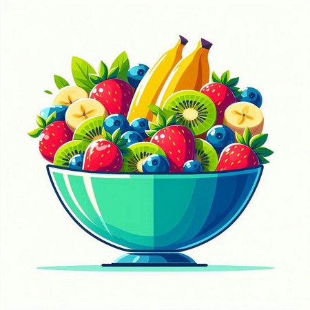Fruit salad in a bowl. Vector illustration. Eps 10.のイラスト素材