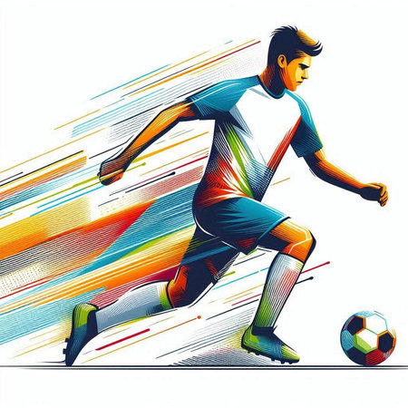 Soccer player kicking the ball. Colorful vector illustration in retro styleのイラスト素材