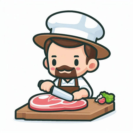 Chef Cutting Meat - Cartoon Vector IllustrationÃ¯Â»Â¿のイラスト素材